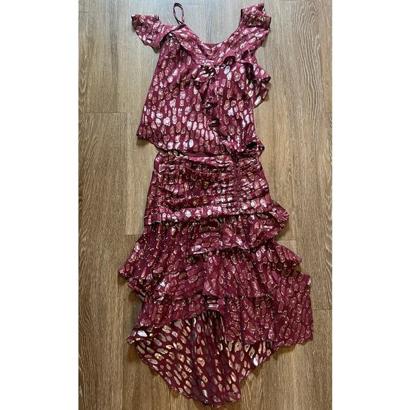 Veronica Beard Blake Skirt and top set Burgundy red Silver Asymmetric Size 4 / 6 - Picture 5 of 11